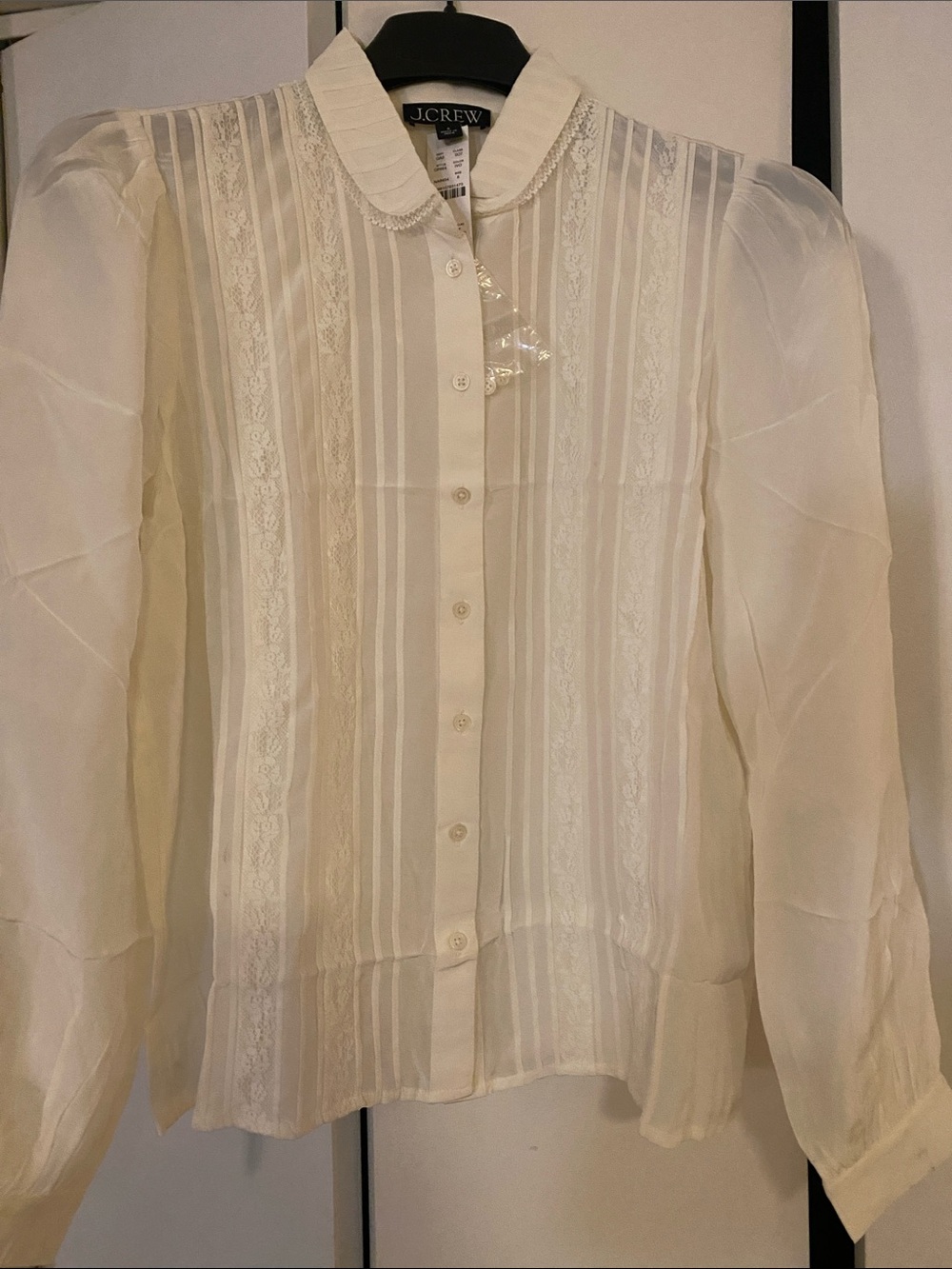NWT J. Crew Cream Sheer Lace-Trim Button Front Blouse 6